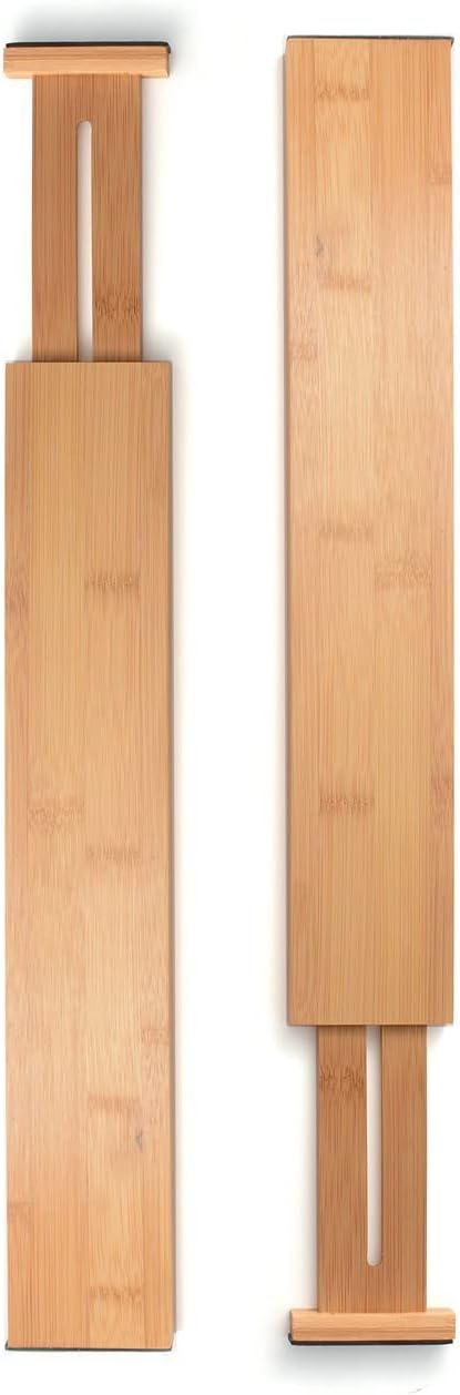 Adjustable Bamboo Drawer Divider Organizers for Large Drawers, Expandable 2-Pack E21431