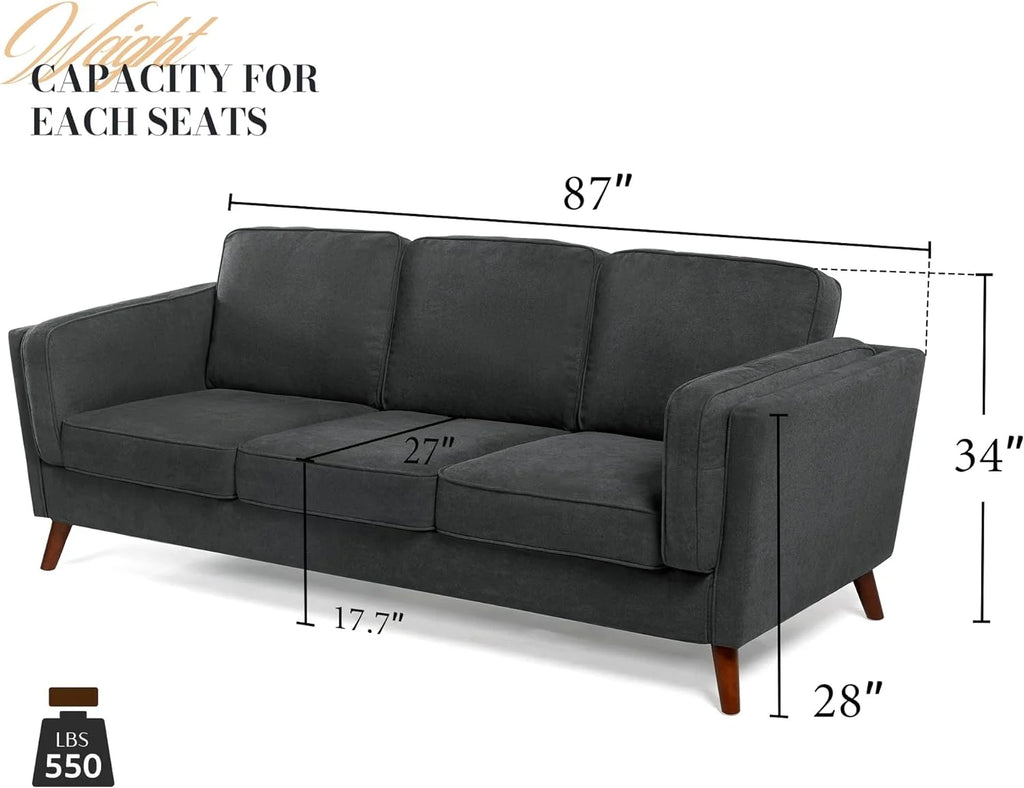 Modern Sofa with Embedded Arm Pillow, Dark Grey, 87 Inch S677743