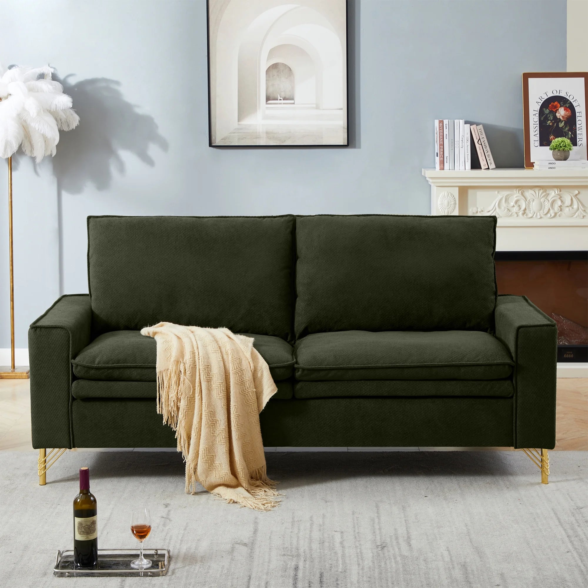 HUTWIFE 78-inch Mid-Century 2-seat Loveseat Couch, Love Seats Furniture Cotton Linen Fabric and Metal Legs, Small Sofa for Living Room, Bedroom, Apartment Small Spaces
