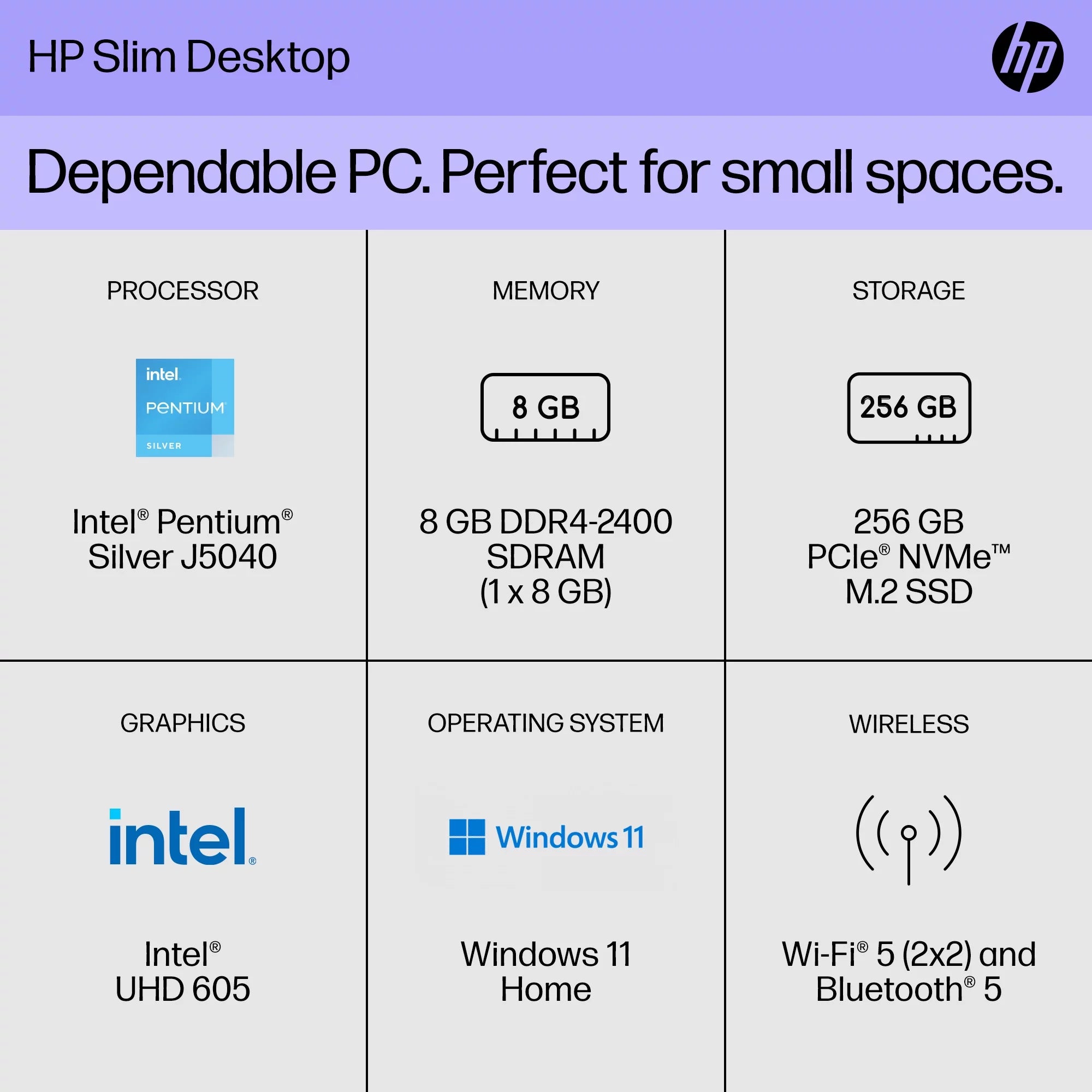 Desktop Tower PC, Intel Pentium, 8GB RAM, 256GB SSD, Windows 11 K740