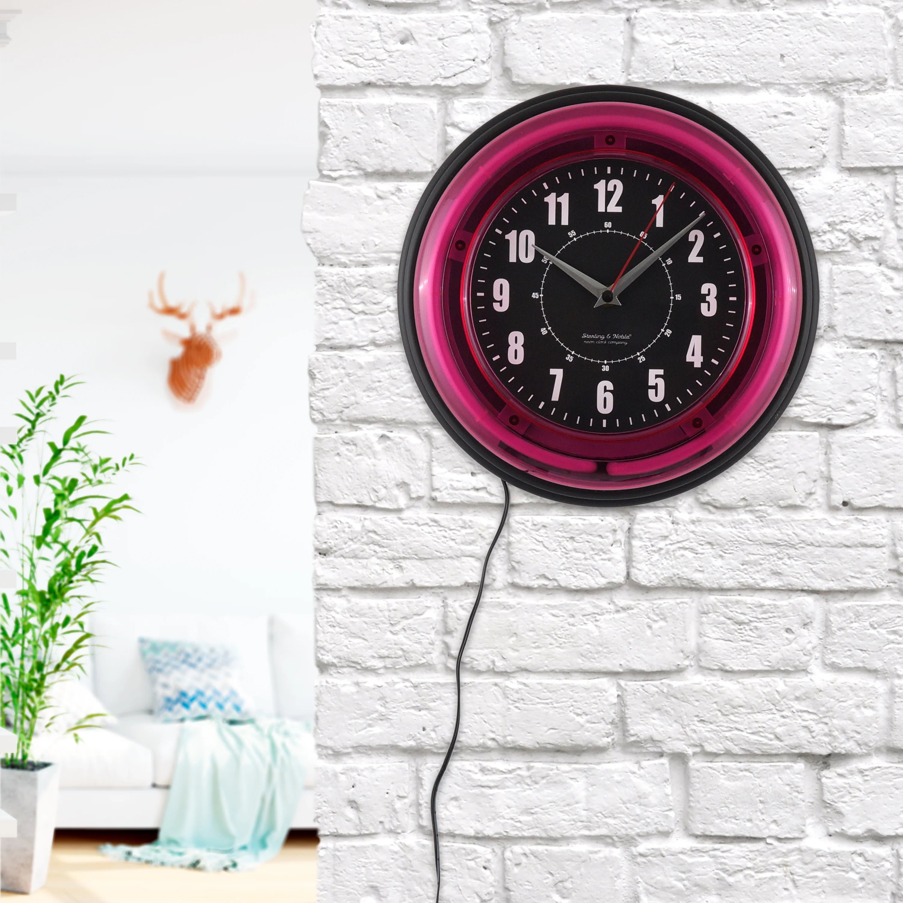 Indoor 11" Pink Arabic Neon Wall Clock G8571