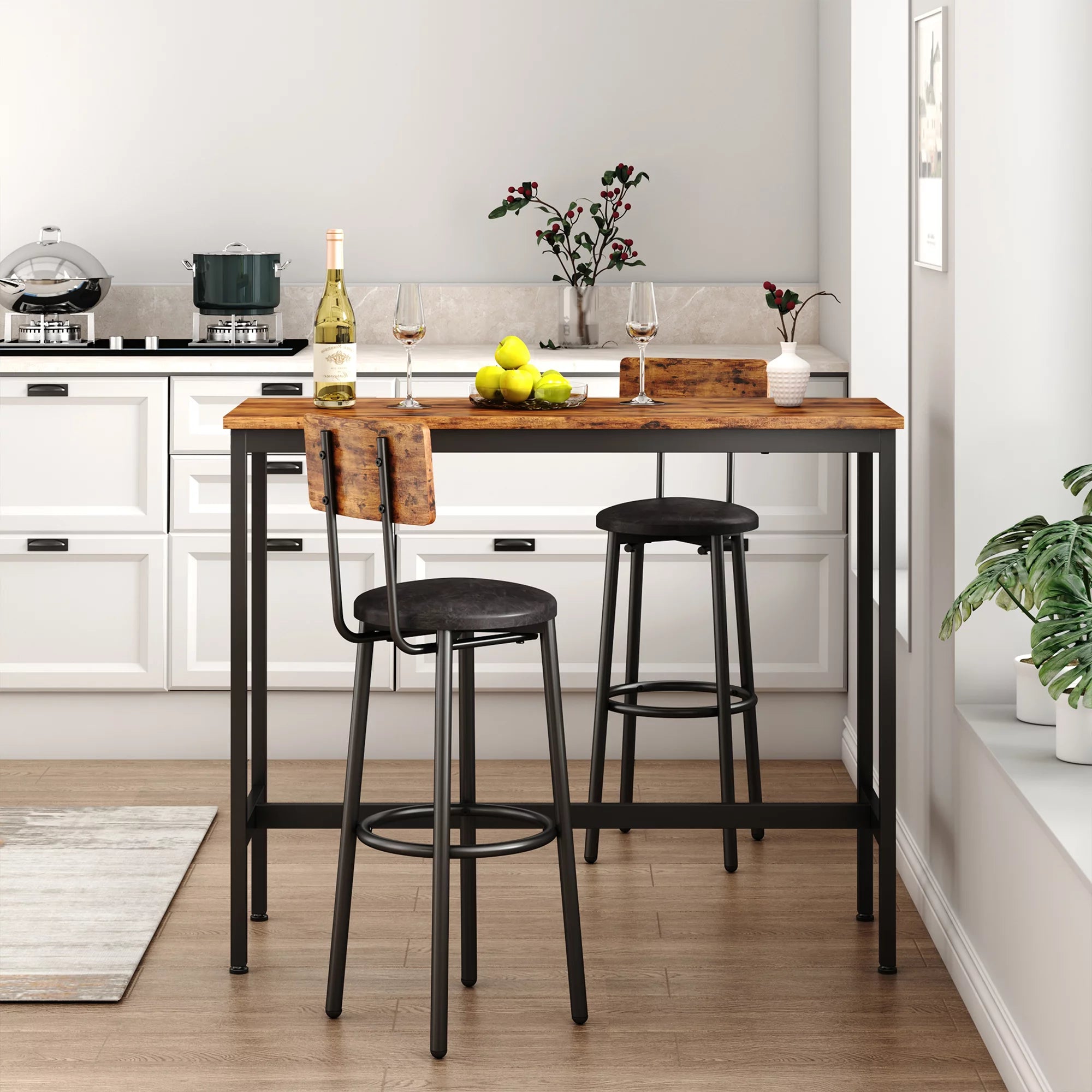 3 Piece Bar Table Set with 2 Stools, Rustic Brown M1260