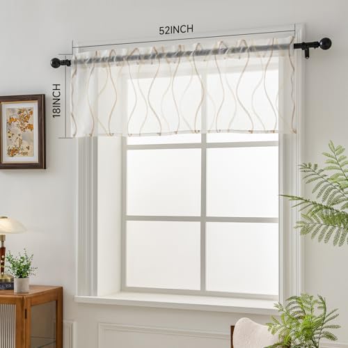 Sheer Voile Curtain Valance for Window, 52 x 18 Inches, White N9257