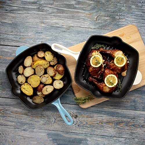 Enameled Cast Iron Square Griddle Grill Pan with Ridges, 11-Inch V2455