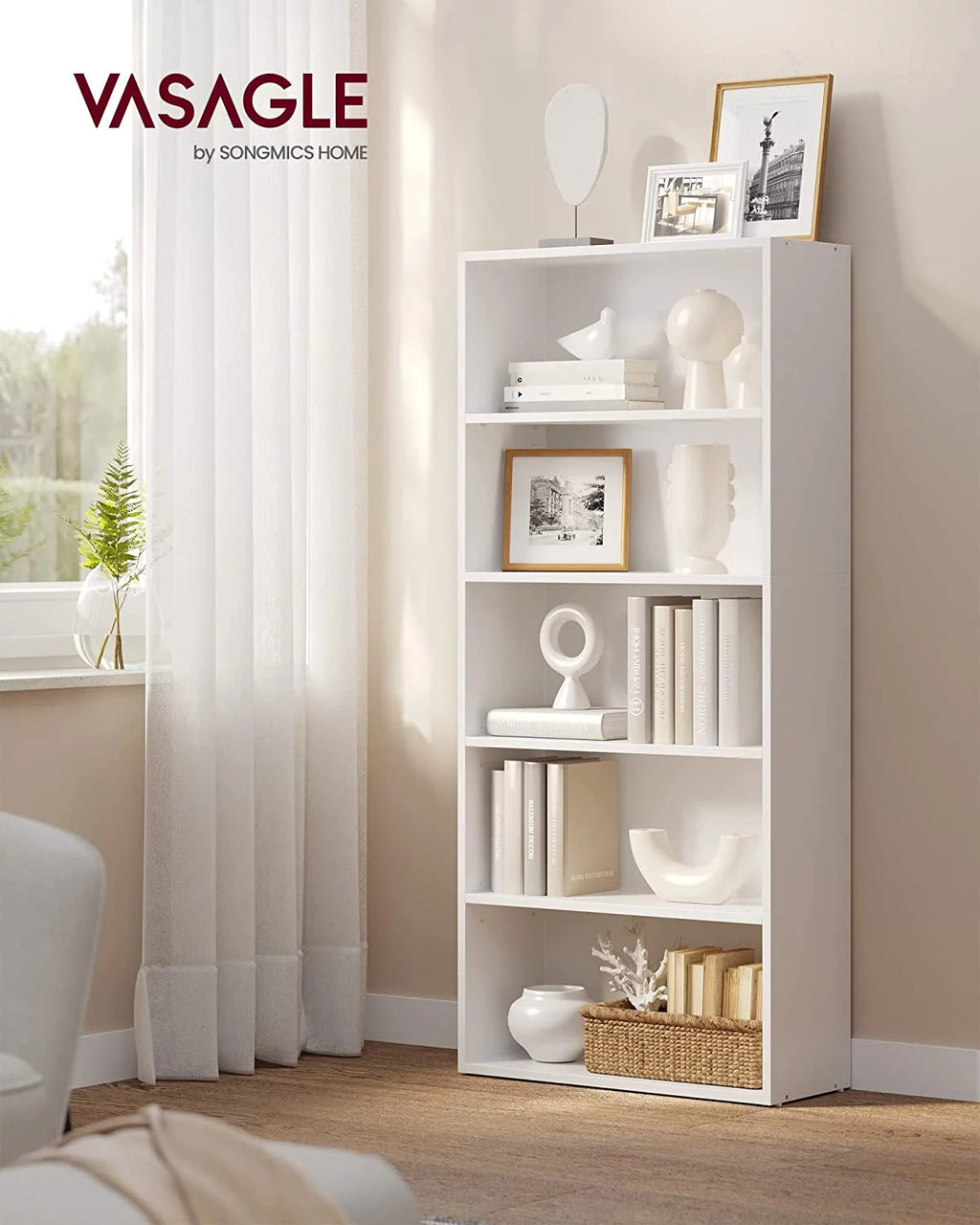 5-Tier Open Bookcase with Adjustable Shelves, White A79381