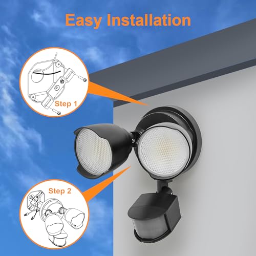 15W 1500 Lumen LED Security Light with Motion Sensor, IP65 Waterproof, Dusk to Dawn, Dual-Head, Black K60749