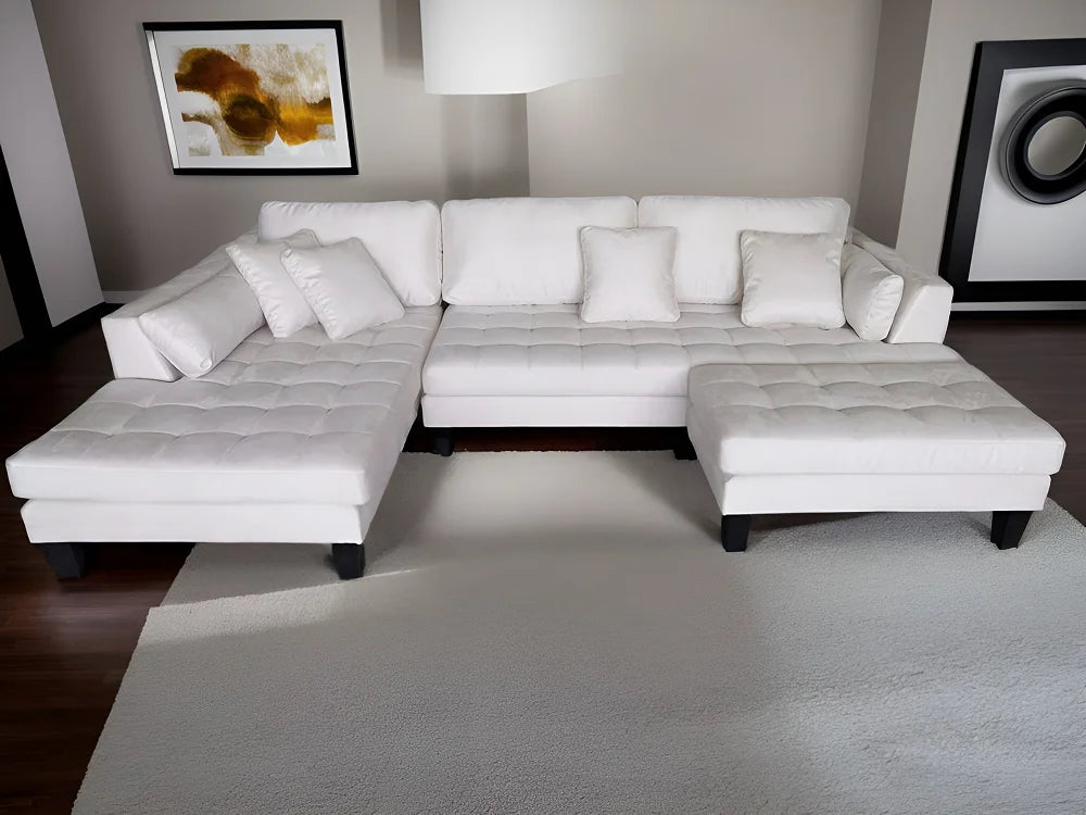 3pc L-Shape Cream Microfiber Sectional Sofa with Chaise Ottoman L3409