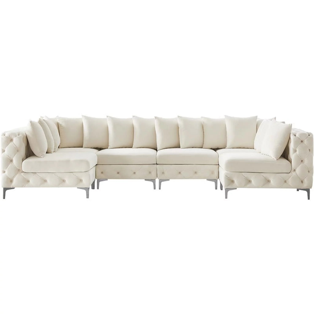 Modular Sectional Sofa Cream Velvet I124