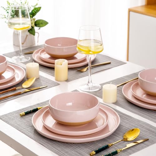 Ceramic Dinnerware Set for 6, 18 Pieces Handpainted Plates and Bowls, Stoneware, Dishwasher Safe K50345