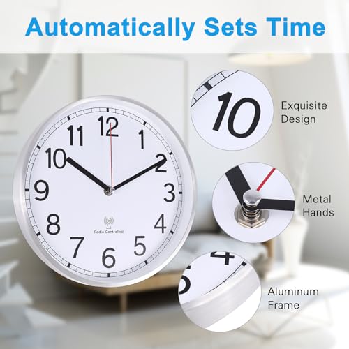 Analog Wall Clock 14 Inch, Radio Controlled, Aluminum Frame C990564