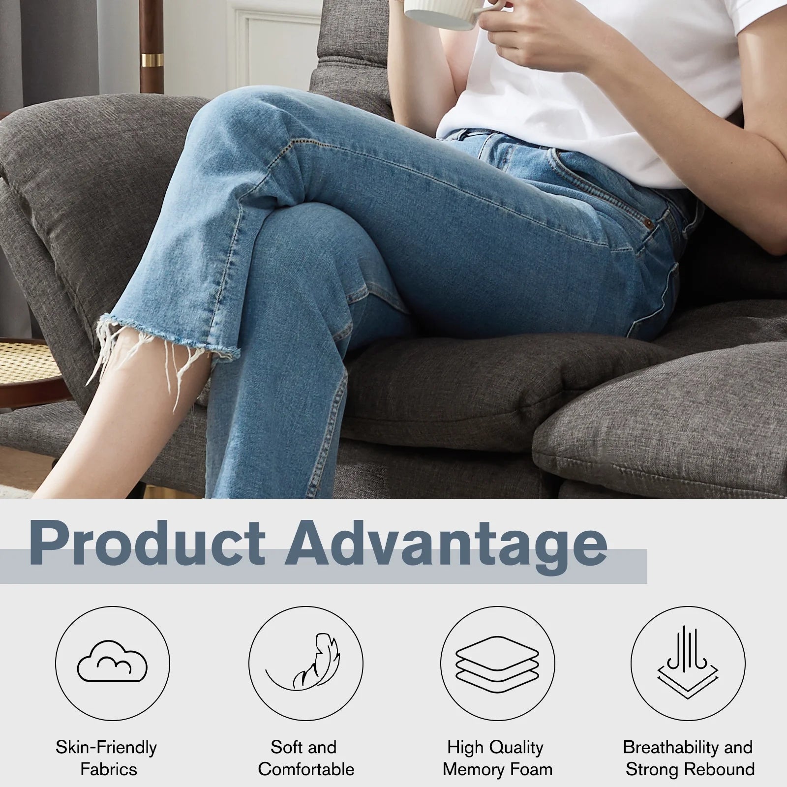 Convertible Futon Sofa Bed with Memory Foam, Gray Y8942