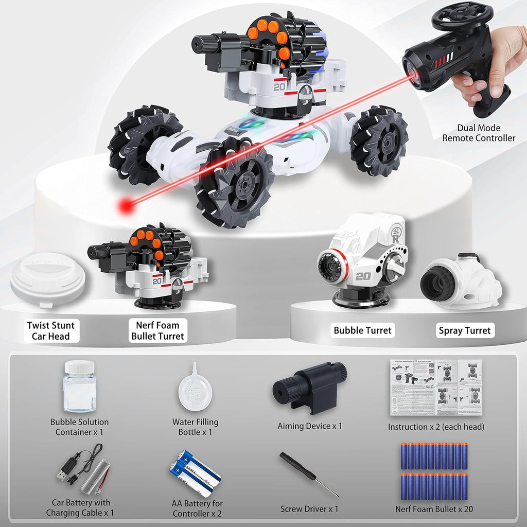 RC Tank Car with Shooting, Bubble, Spray, LED Light and Music G2858
