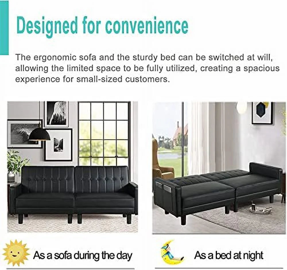 Futon Sofa Bed Couch with Side Pockets for Small Spaces H1773