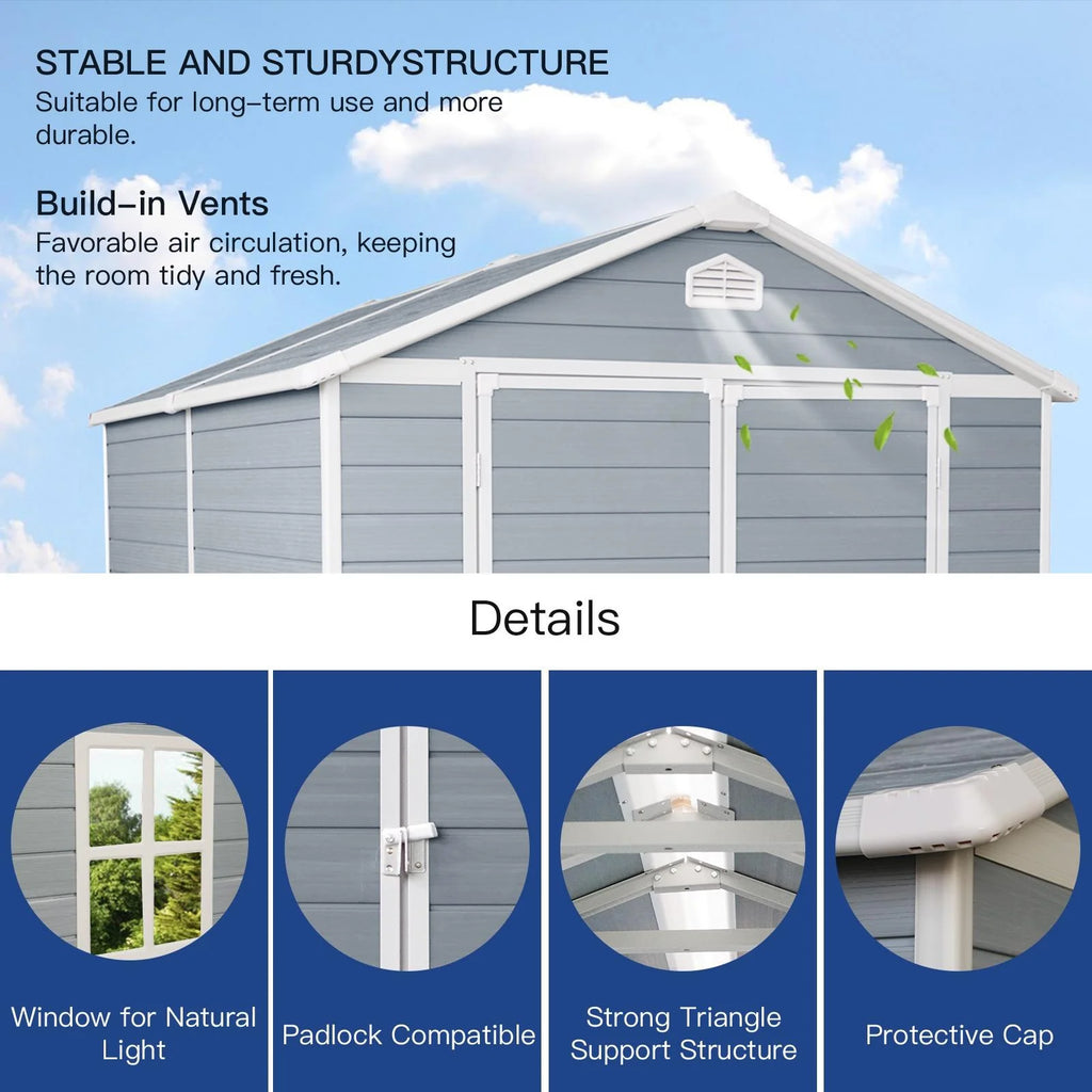 Outdoor Resin Storage Shed with Reinforced Floor and Lockable Door G370