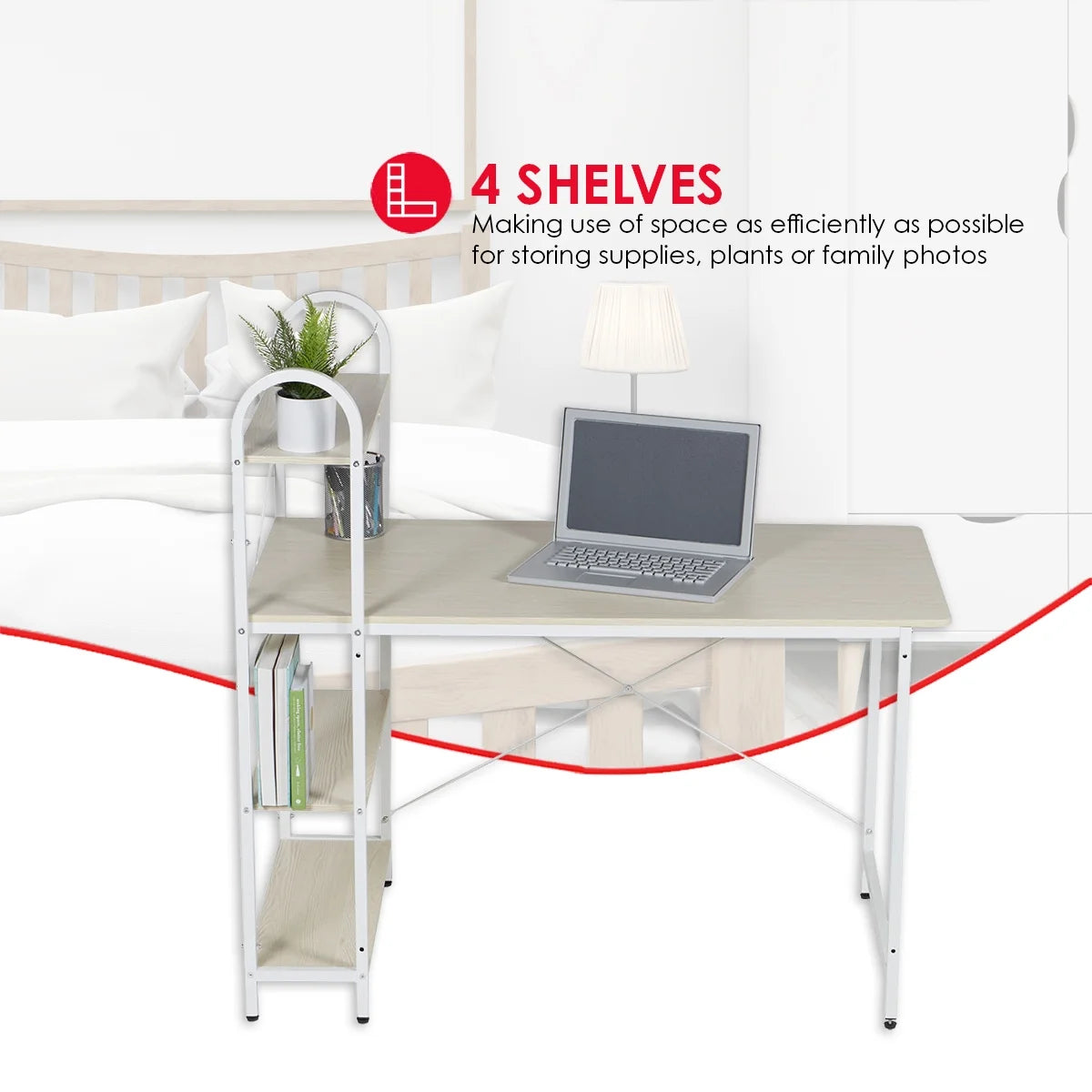 Computer Desk with Shelves, Oak/White P872080