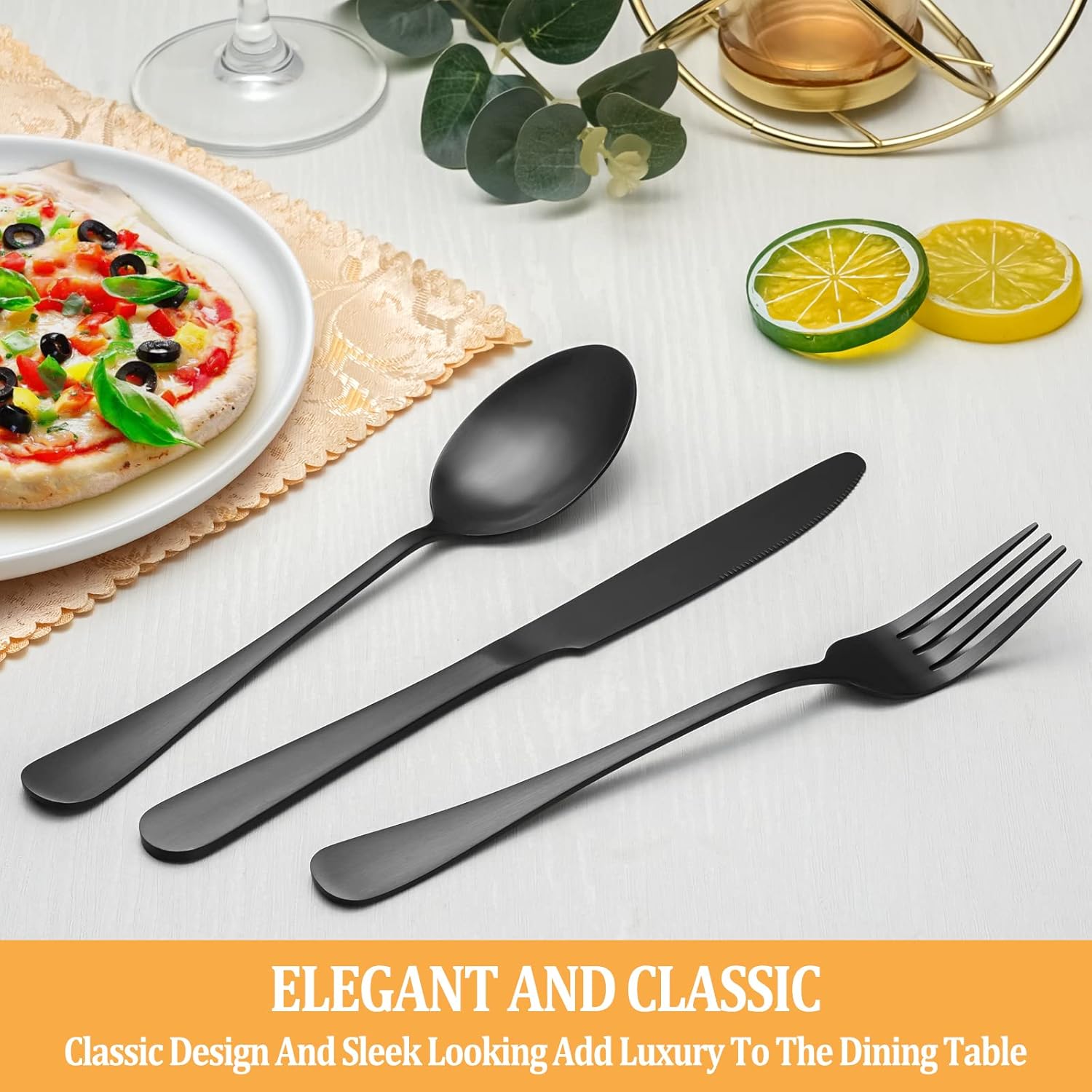 Matte Black Silverware Set with Steak Knives for 8 M24144