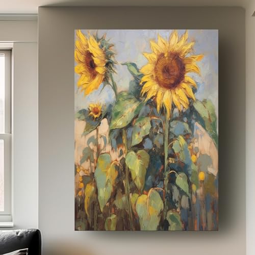 Colorful Sunflower Canvas Oil Painting Wall Art, 80 x 60 in, Unstretched K867175