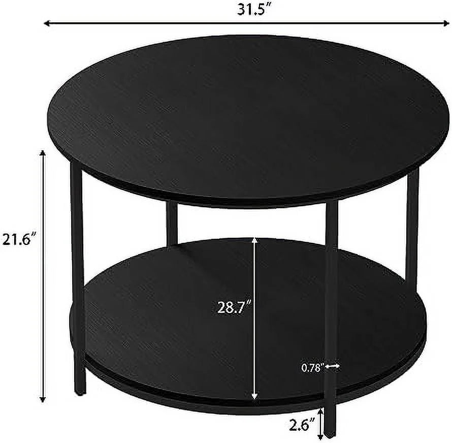 Round Coffee Table 31.5 inch 2-Tier Rustic Wood with Metal Legs L3418