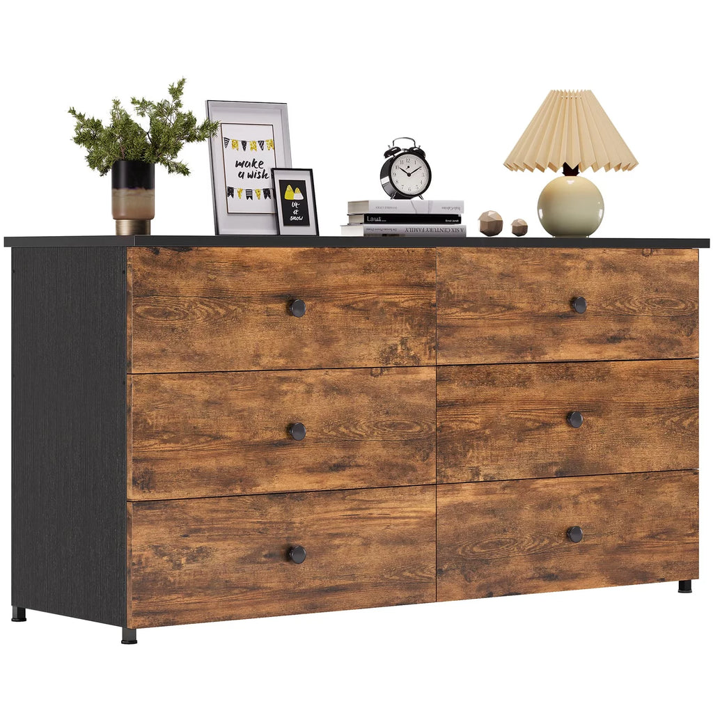 6 Drawer Double Dresser with Sturdy Steel Frame for Bedroom Z592273