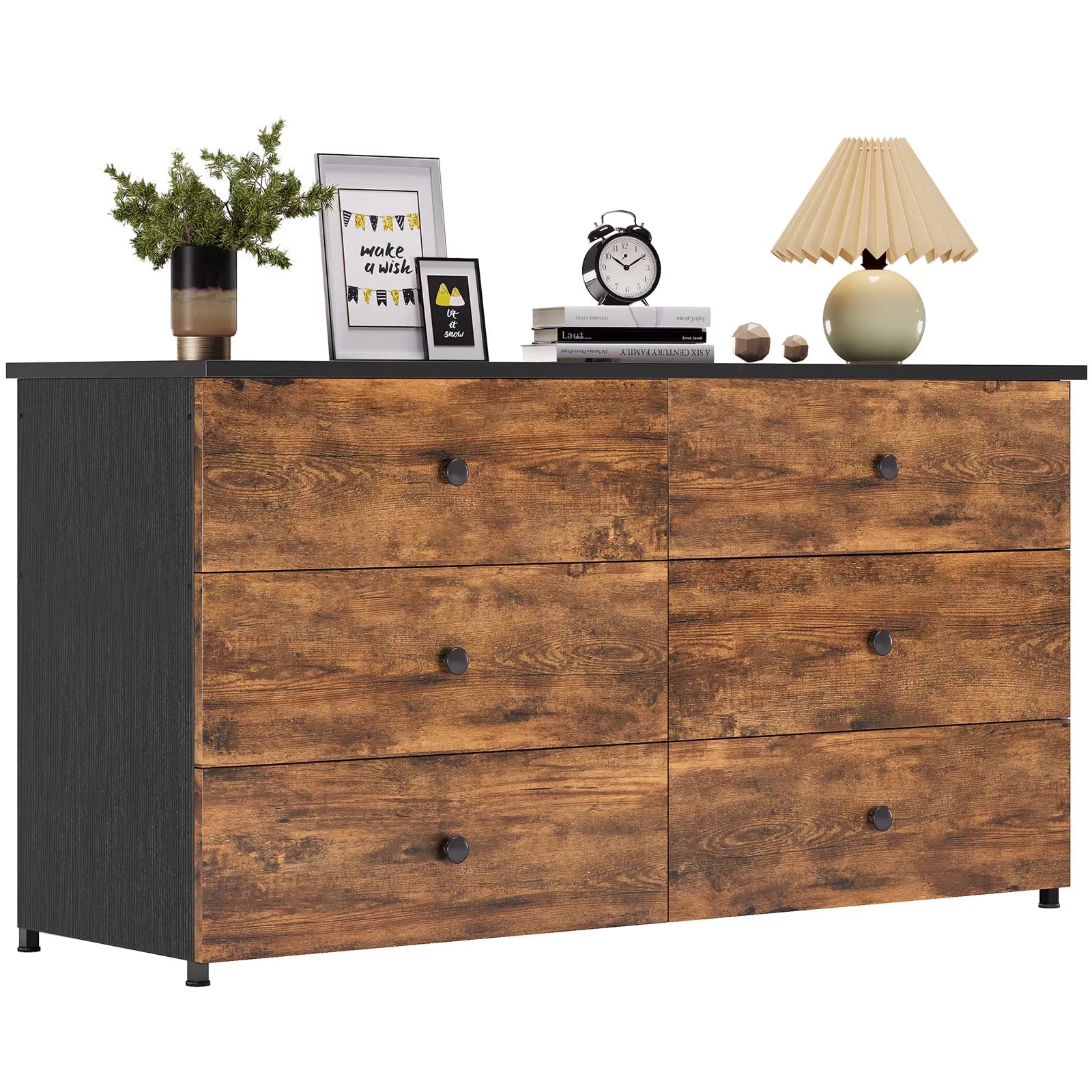 6 Drawer Double Dresser with Sturdy Steel Frame for Bedroom Z592273