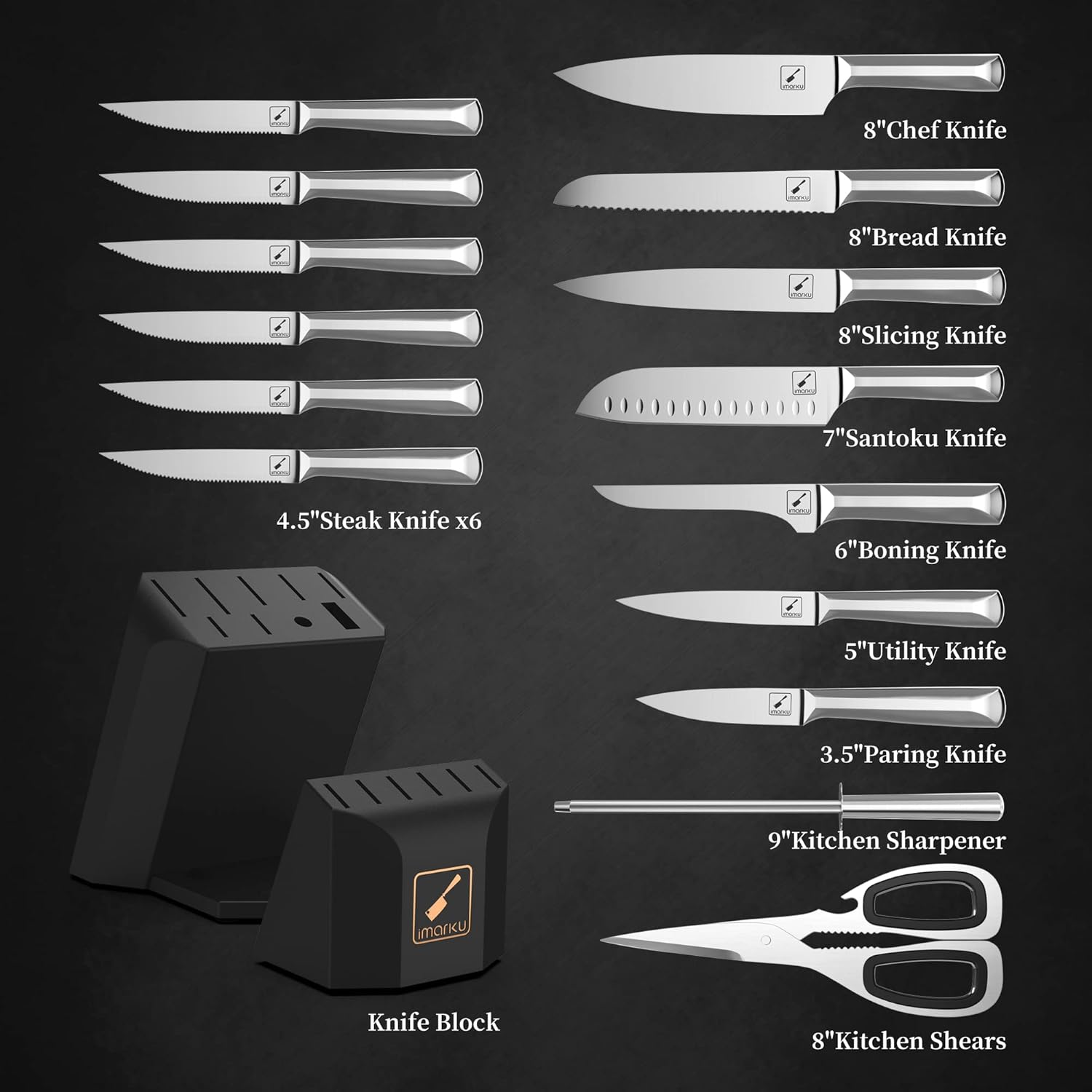 Knife Set with Block, 16 Pcs Stainless Steel, Dishwasher Safe X671333