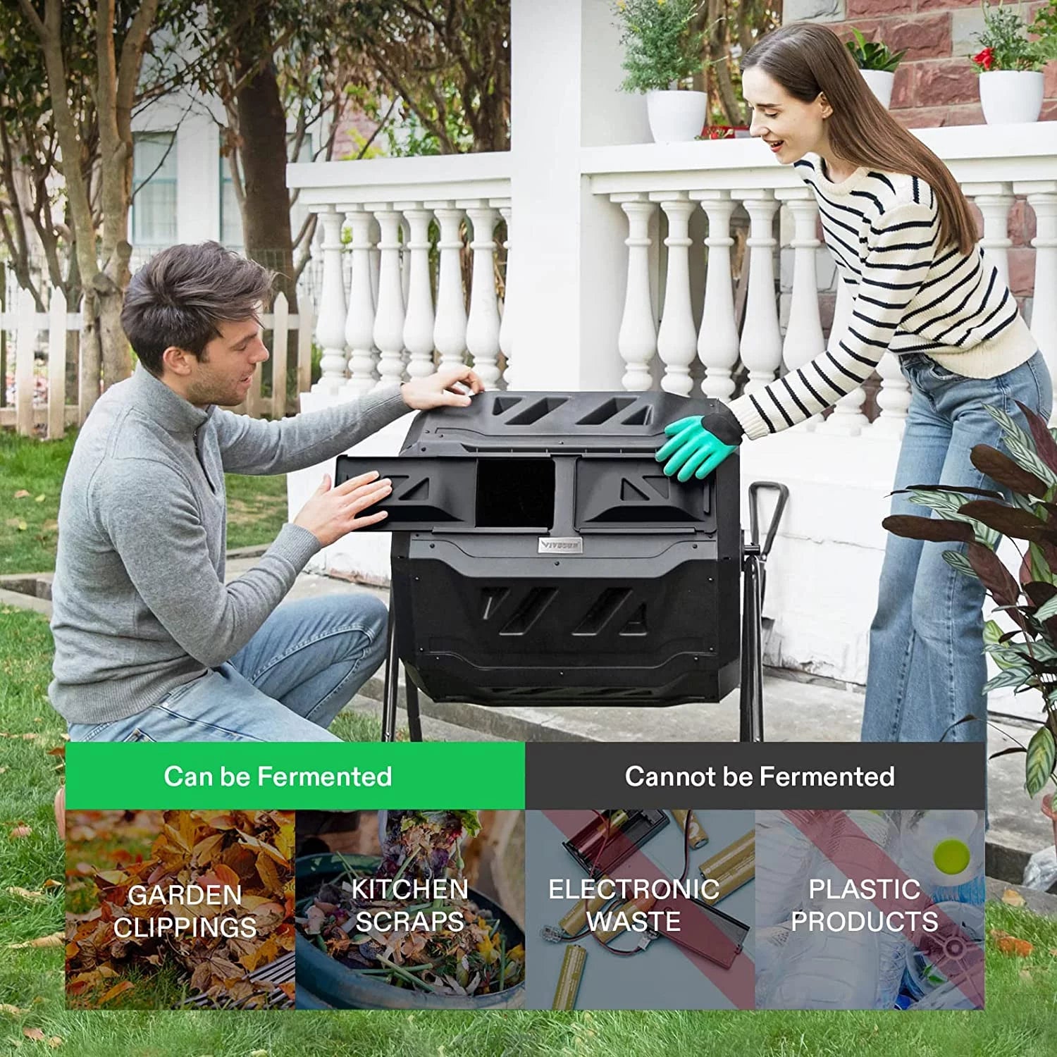 Dual Rotating Compost Bin 43 Gallon Black J725