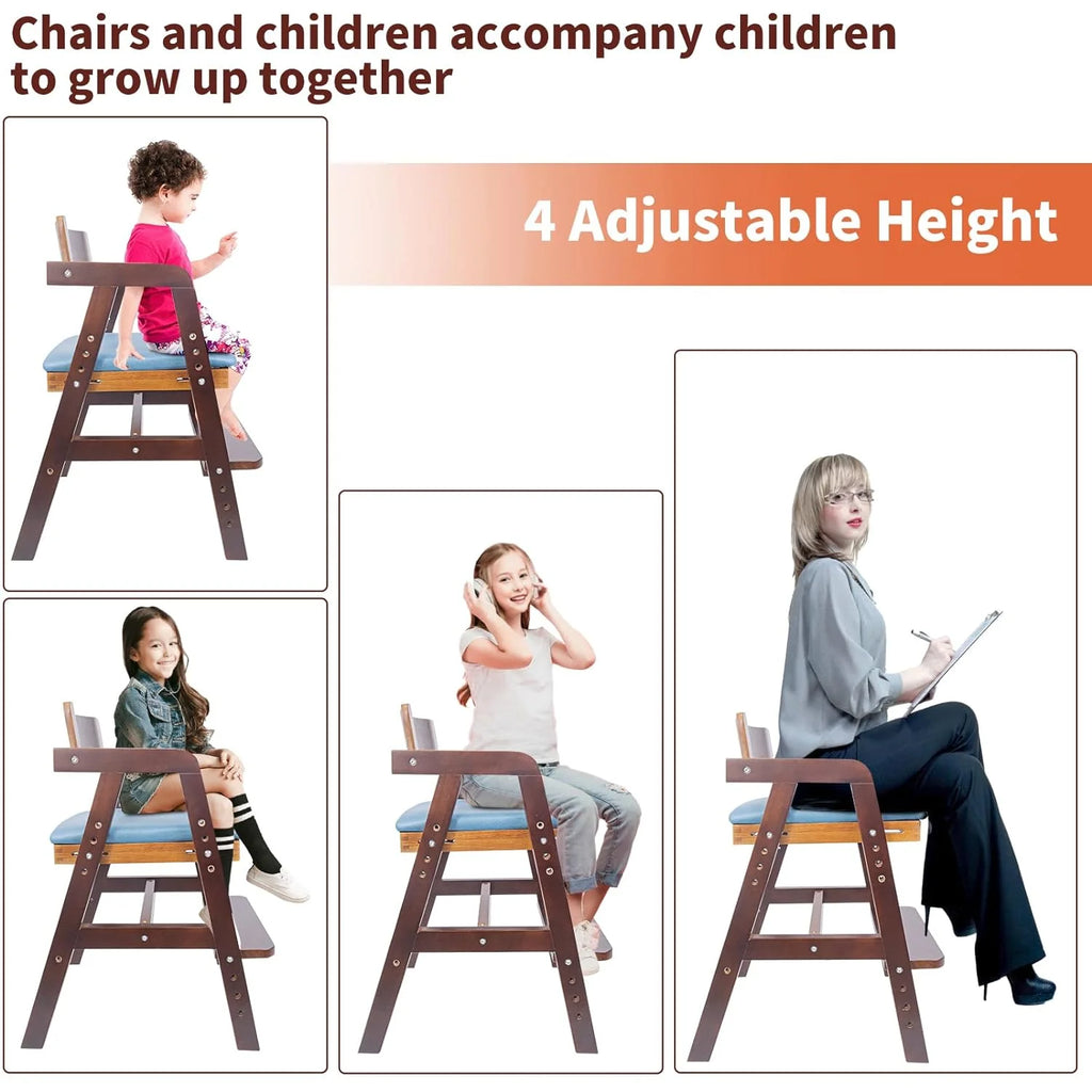 Wooden High Chair for Toddlers, Adjustable, with Waterproof Cushion H4186