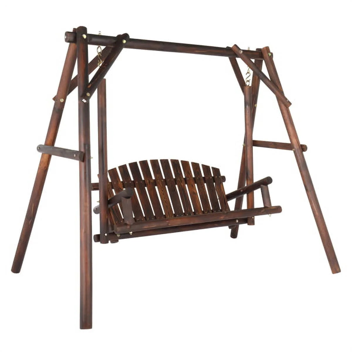 Hardwood Patio Swing with Stand for 2 Person, Carbonized L558