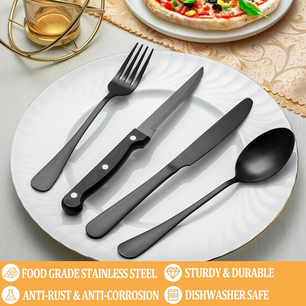 Matte Black Silverware Set with Steak Knives for 8 M24144