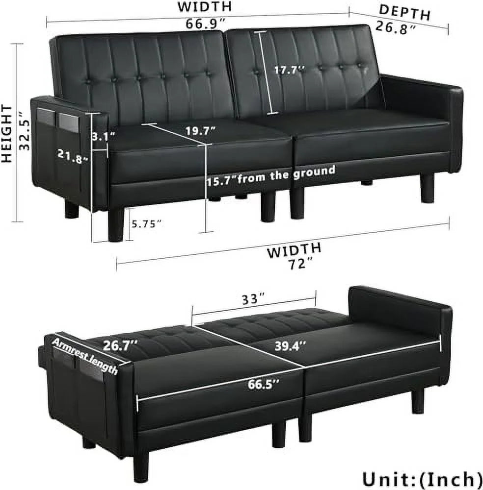 Futon Sofa Bed Couch with Side Pockets for Small Spaces H1773