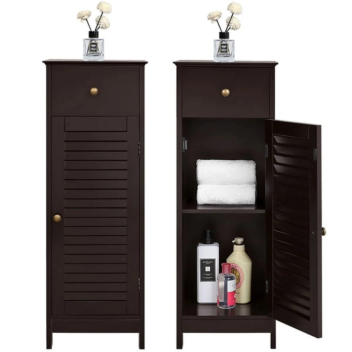 Wooden Bathroom Floor Storage Cabinet with Drawer and Single Shutter Door J455346