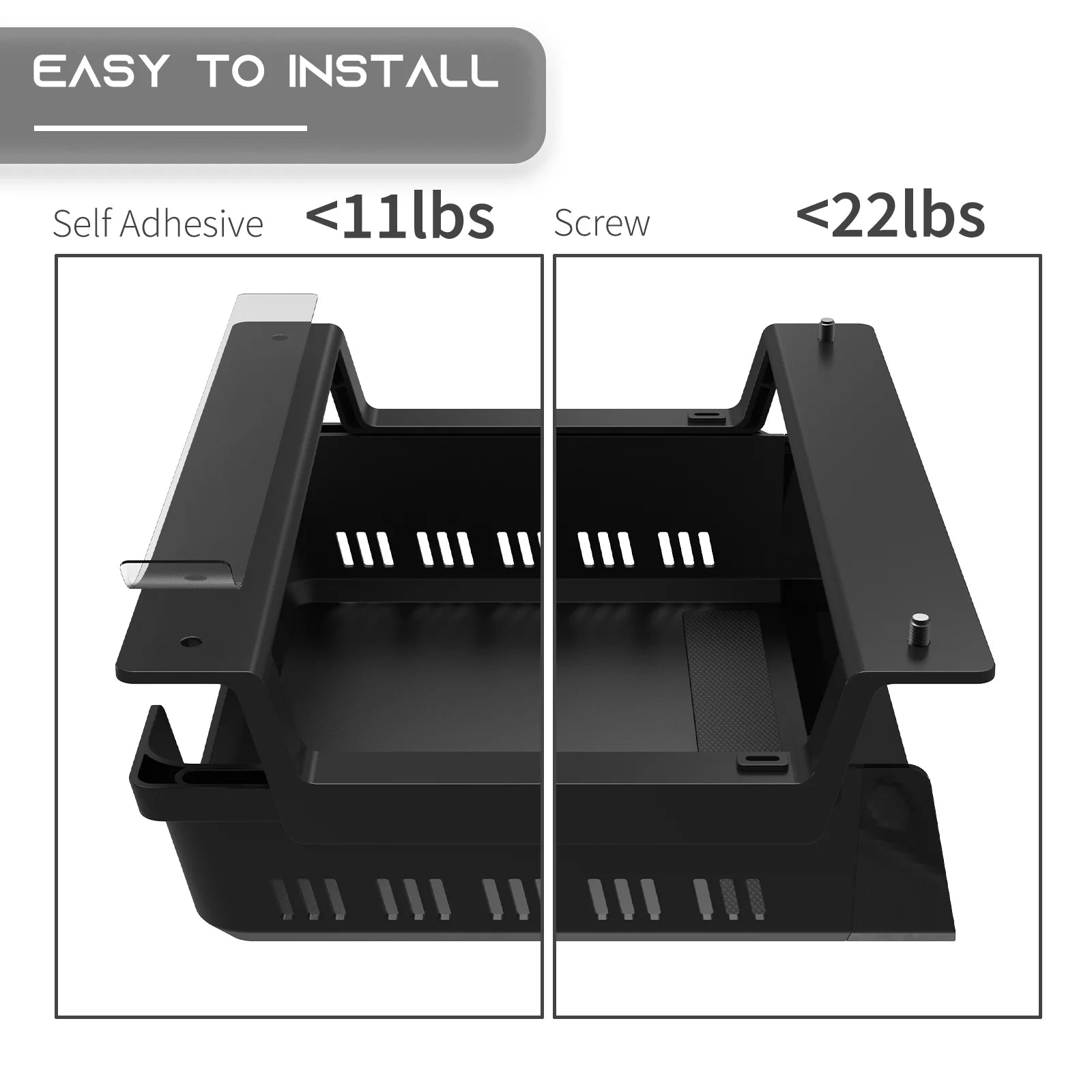 Under Desk Storage Shelf, Self-Adhesive Tray for Standing Desk, Work Station, Gaming Battlestations, Black M123463