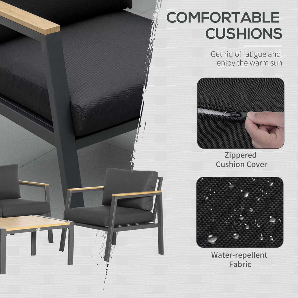 4 Piece Patio Furniture Set with 2 Armchairs, Loveseat, Coffee Table, Dark Gray K810
