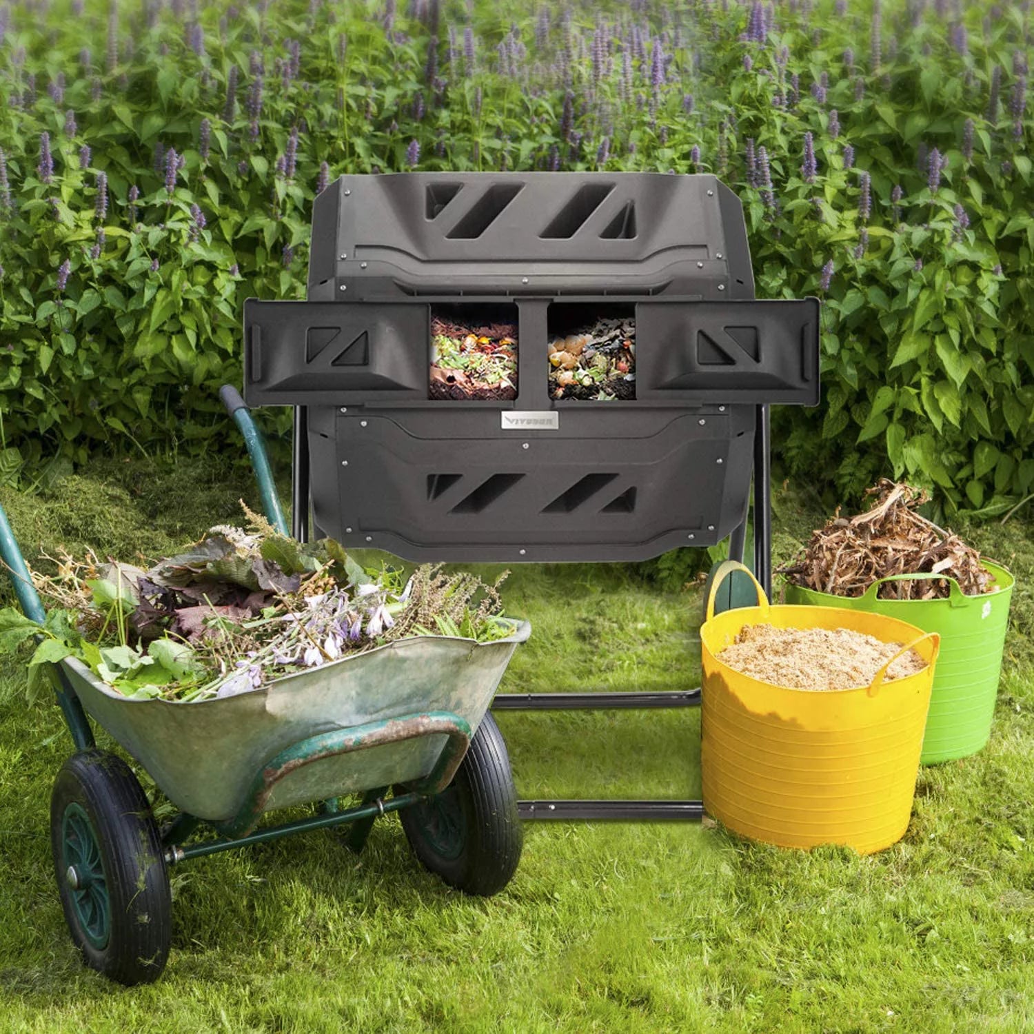 Dual Rotating Compost Bin 43 Gallon Black J725