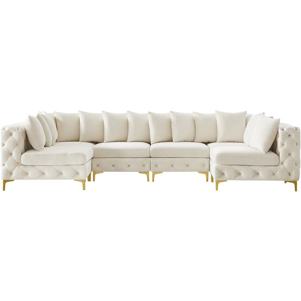 Modular Sectional Sofa Cream Velvet I124