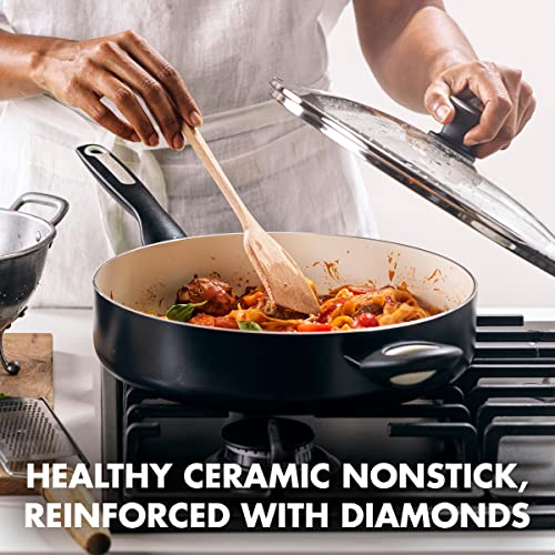 Healthy Ceramic Nonstick 5QT Saute Pan with Lid, Dishwasher Safe, Turquoise T122