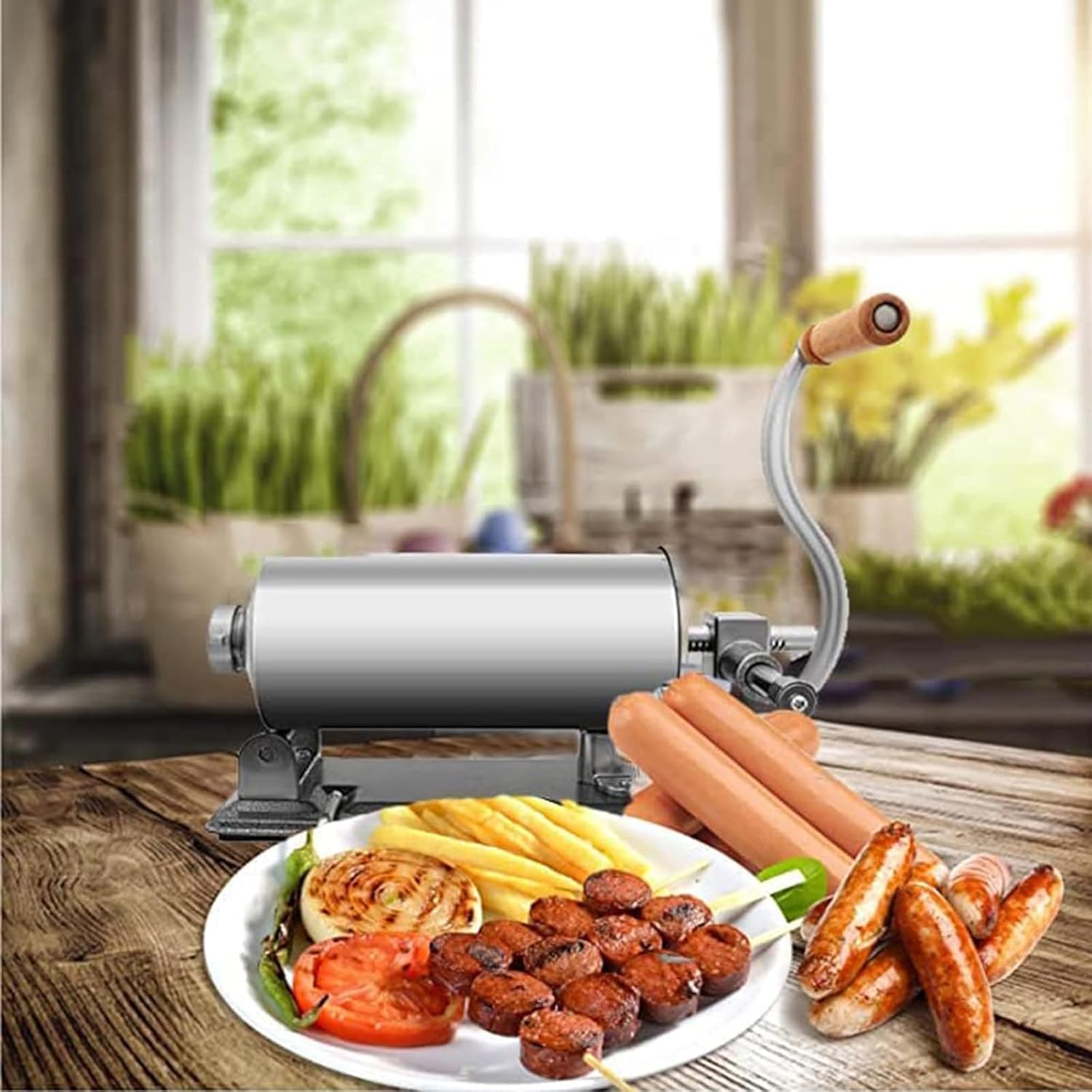 Stainless Steel Manual Sausage Stuffer, 6LBS/3L with 4 Filling Tubes O91989