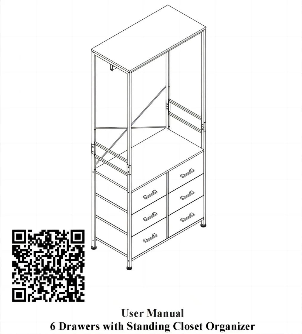 Freestanding Clothing Rack with Hanging Rod and 6 Drawer Wardrobe Cabinet I93824