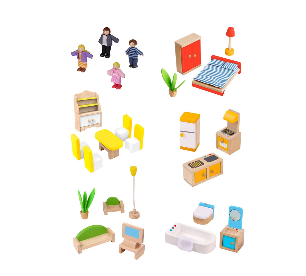 Wooden Dollhouse Playset with Furniture for Toddlers W449682