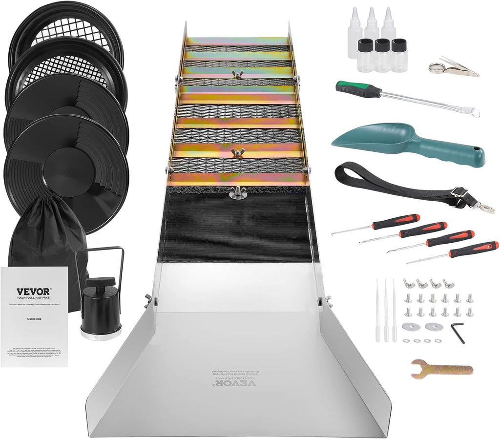 Folding Sluice Box Gold Panning Kit with Gold Pan, Classifier Screen and Backpack X2685