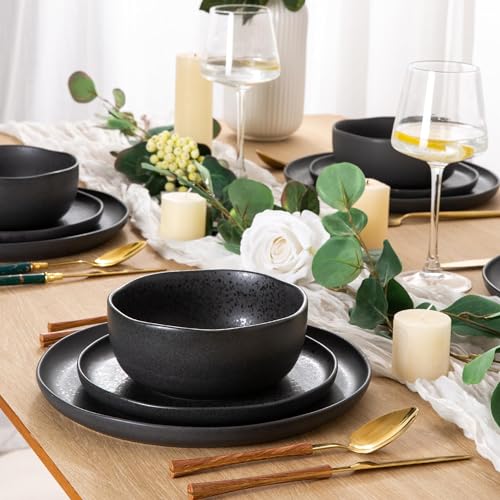 Stoneware Cereal Bowls Set of 6, 28oz Chip-Resistant Ceramic Soup Bowls with Wavy Rim N457