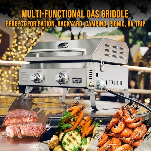 Flat Top Gas Griddle, 2-Burner Tabletop Propane Grill, Portable Outdoor Cooking N1446