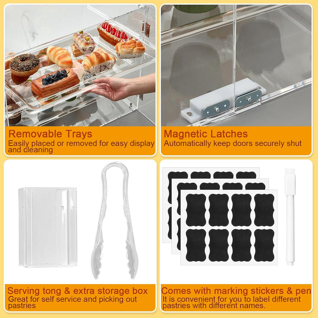 3 Tier Acrylic Bakery Display Case with Doors and Serving Tong E707