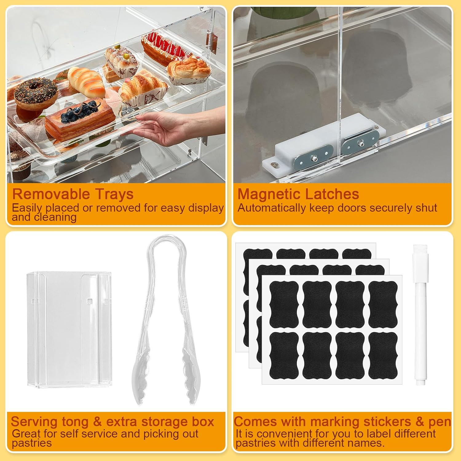 3 Tier Acrylic Bakery Display Case with Doors and Serving Tong E707