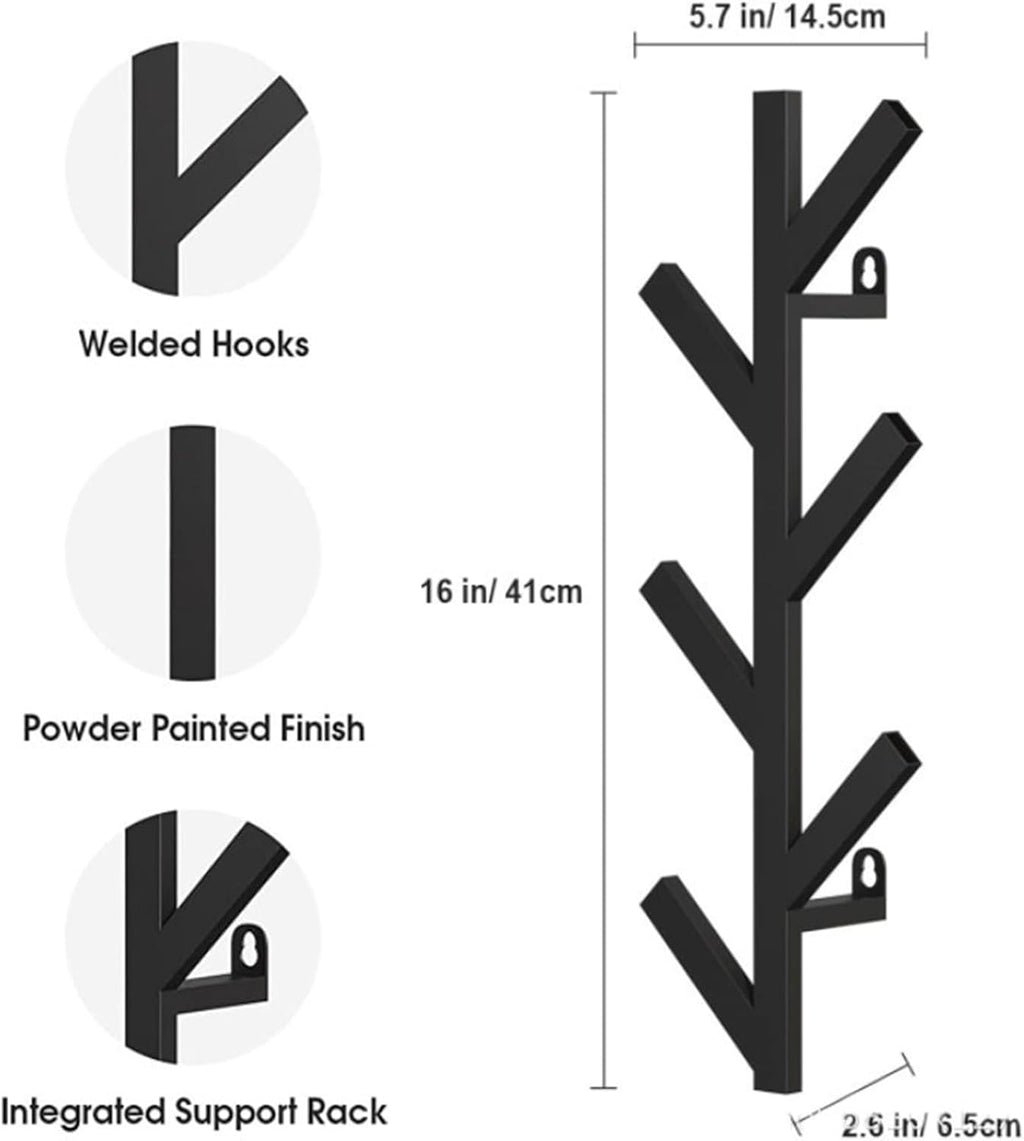 Wall Mount Coat Rack, Matte Black, 2 Pack K361