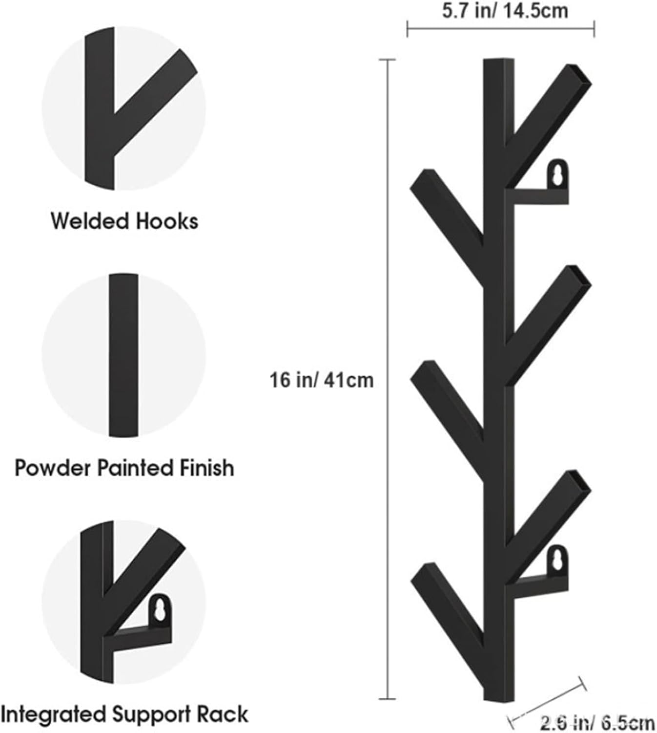 Wall Mount Coat Rack, Matte Black, 2 Pack K361