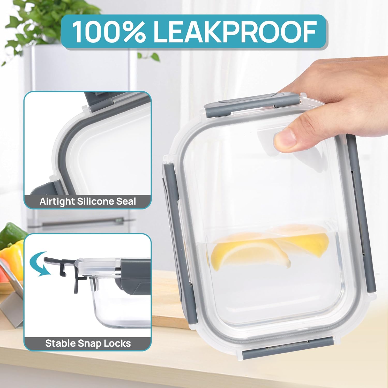 Glass Food Storage Containers with Airtight Lids, Meal Prep Bento Boxes U903999