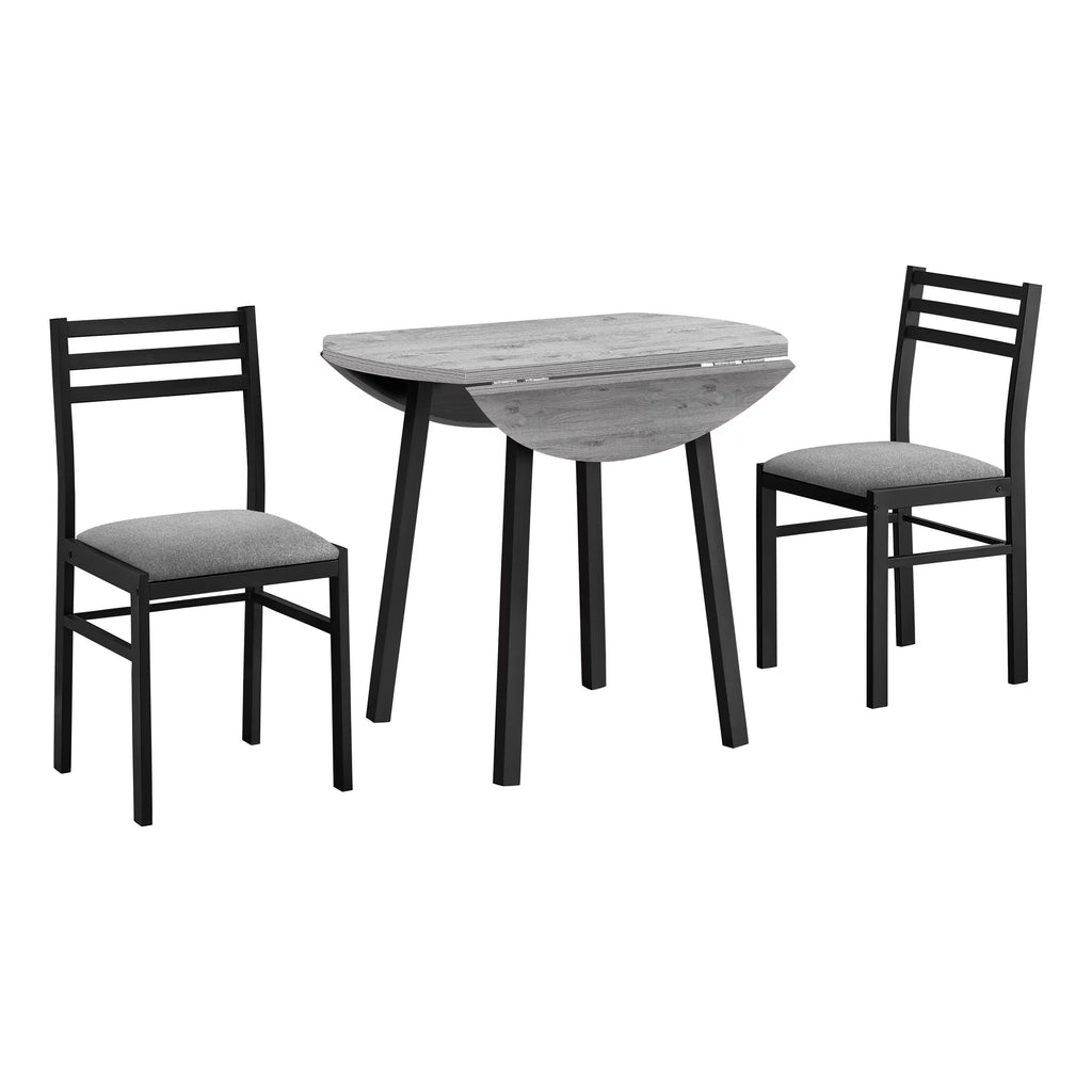 Gray Dining Table Set 3pcs Small Drop Leaf Kitchen Black Metal N9589
