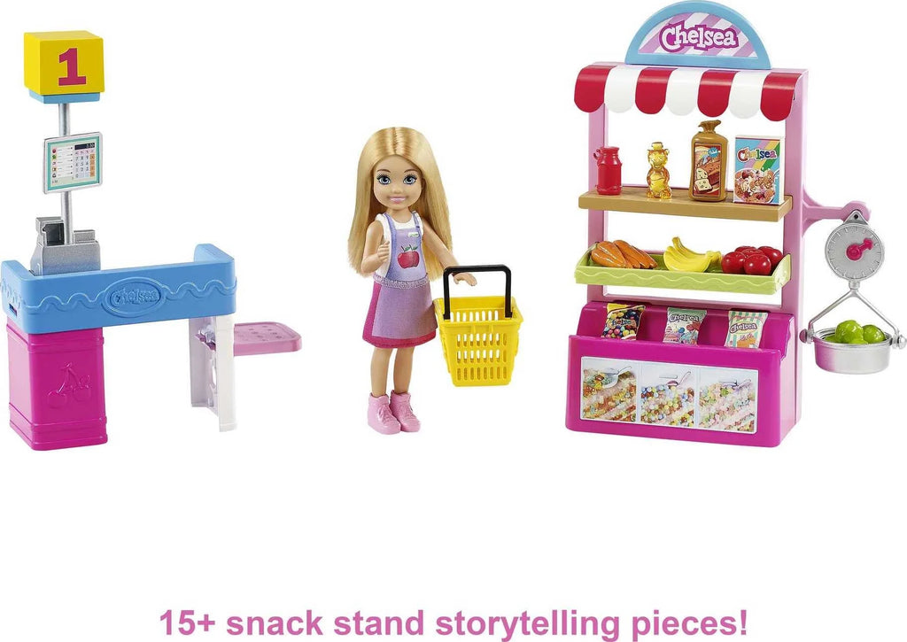 Chelsea Snack Stand Playset with Blonde Doll & 15 Grocery Accessories V727