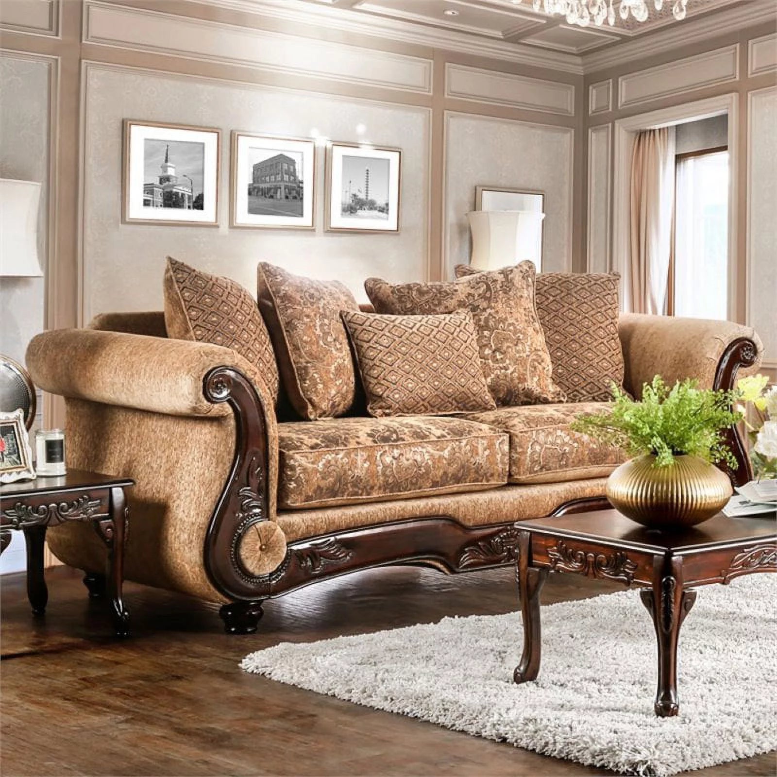 Chenille Sofa in Gold and Bronze Z430